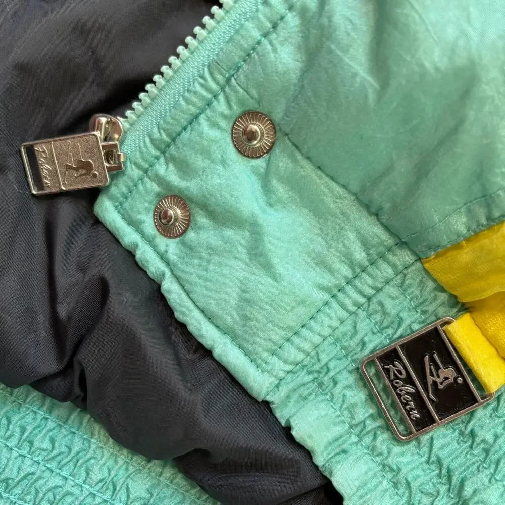 80’s Downfill Downhill Racer  Retro Color Block Ski Puffer Zip Up Jacket